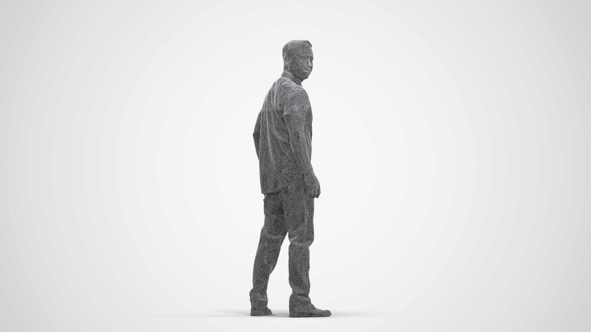 3D scanned man standing casual, photorealistic archviz people for Enscape and SketchUp, three-quarter front view render