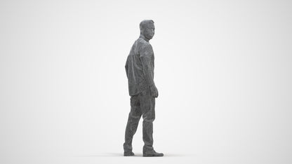 3D scanned man standing casual, photorealistic archviz people for Enscape and SketchUp, three-quarter front view render