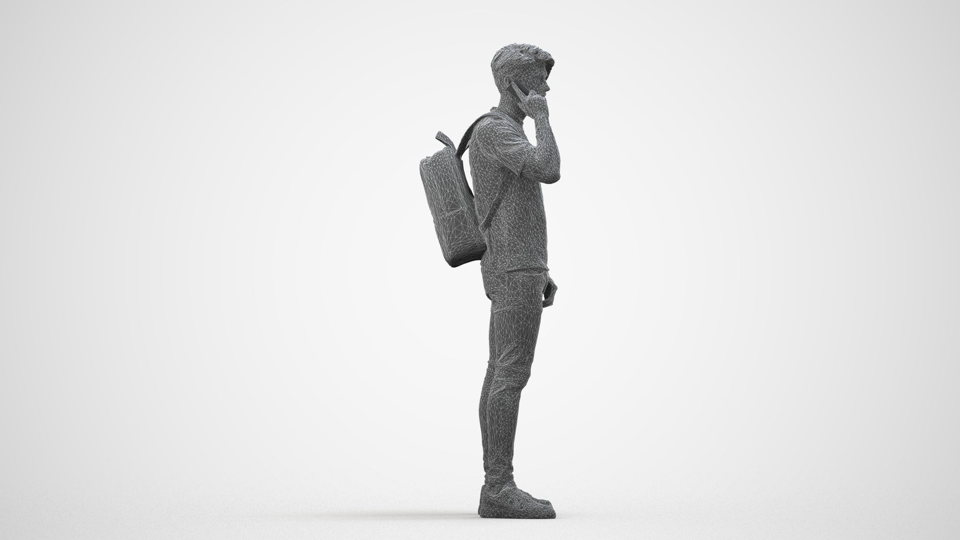 3D scanned man standing casual, photorealistic archviz people for Enscape and SketchUp, wireframe side view