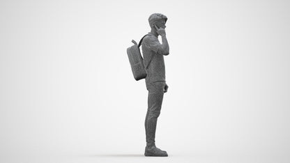 3D scanned man standing casual, photorealistic archviz people for Enscape and SketchUp, wireframe side view