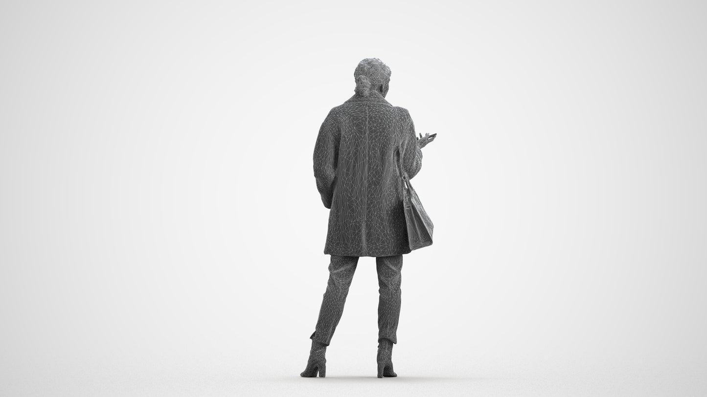 photogrammetry 3D woman business standing, realistic human model archviz FBX, wireframe front view