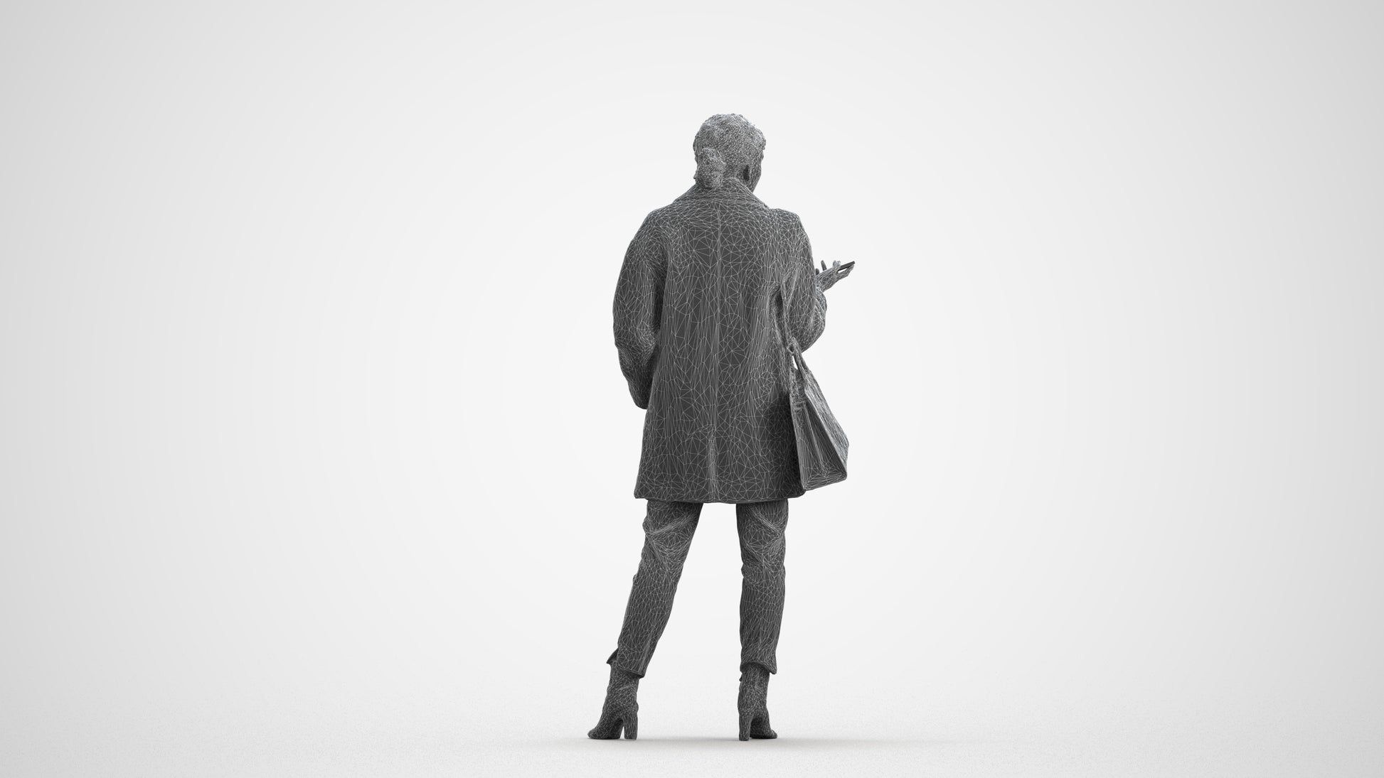 photogrammetry 3D woman business standing, realistic human model archviz FBX, wireframe front view