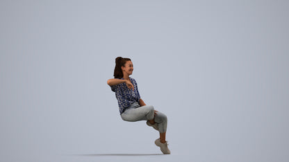 scanned 3D woman casual sitting, photogrammetry people for Enscape and V-Ray, side view render