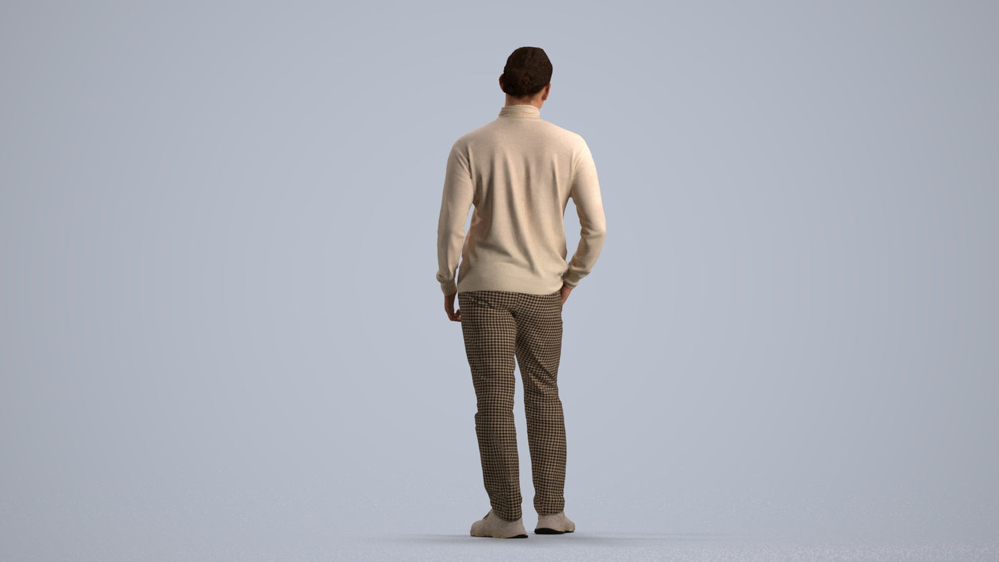 3D scanned man standing casual, photorealistic archviz people for Enscape and SketchUp, front view render