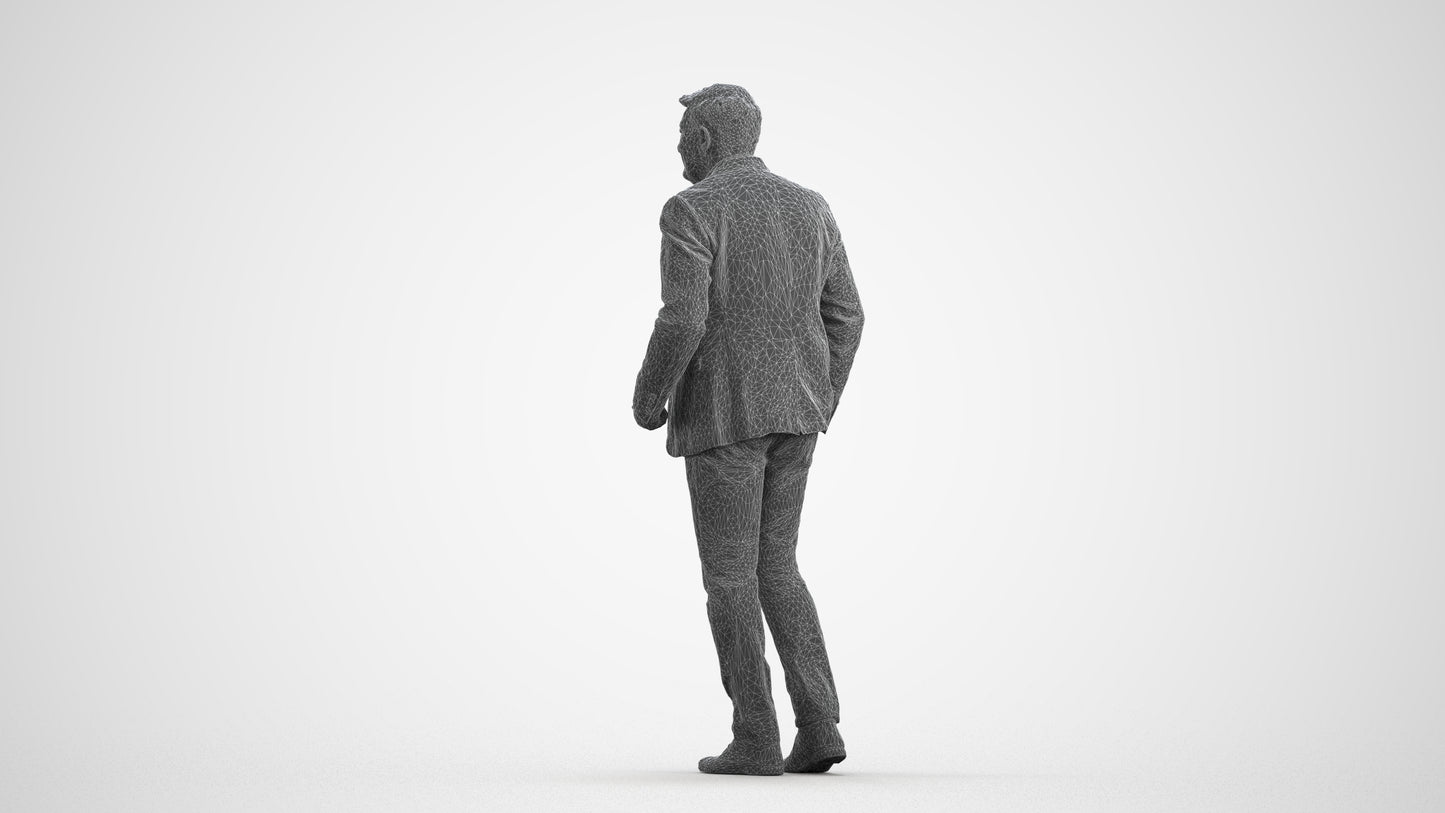 scanned 3D man business walking, photogrammetry people for Enscape and V-Ray, wireframe front view