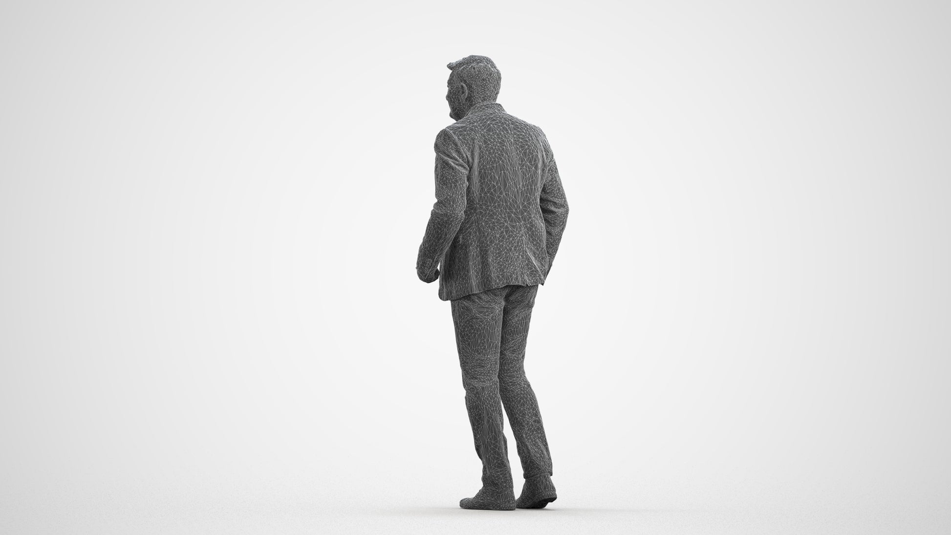 scanned 3D man business walking, photogrammetry people for Enscape and V-Ray, wireframe front view