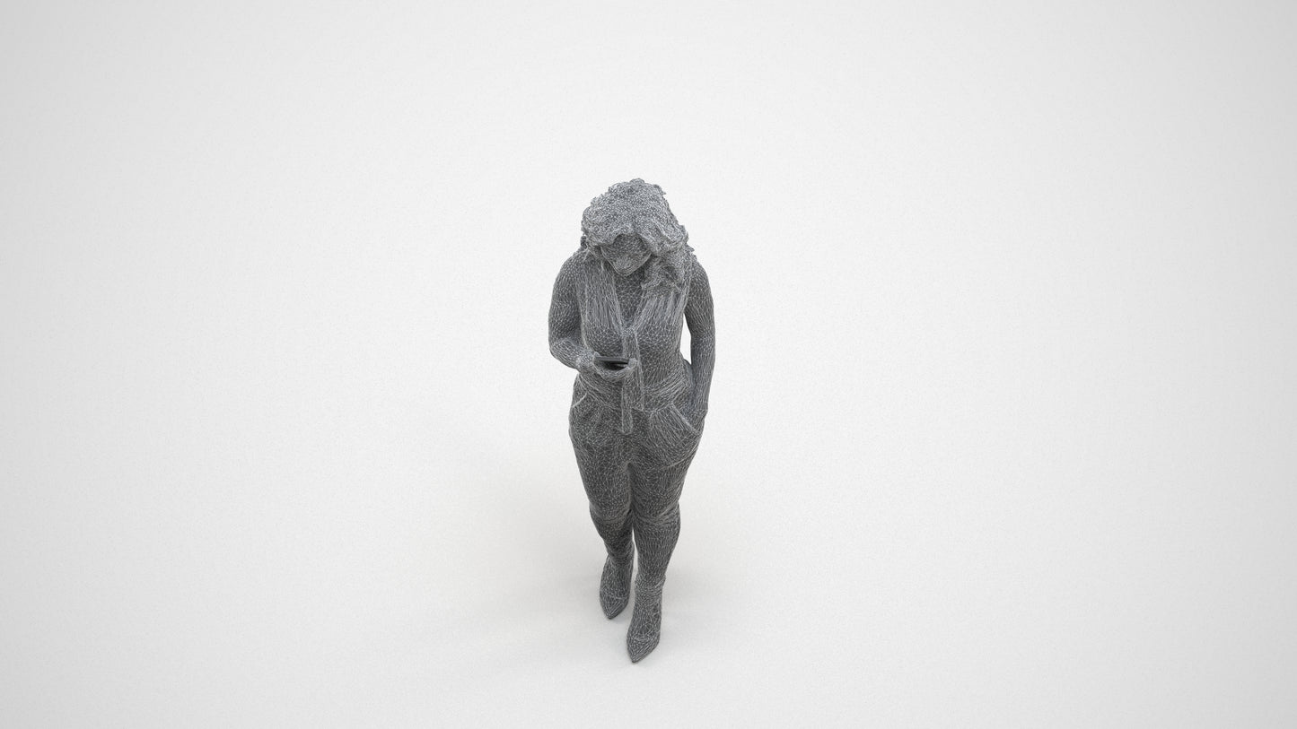 scanned 3D woman casual walking, photogrammetry people for Enscape and V-Ray, wireframe three-quarter view