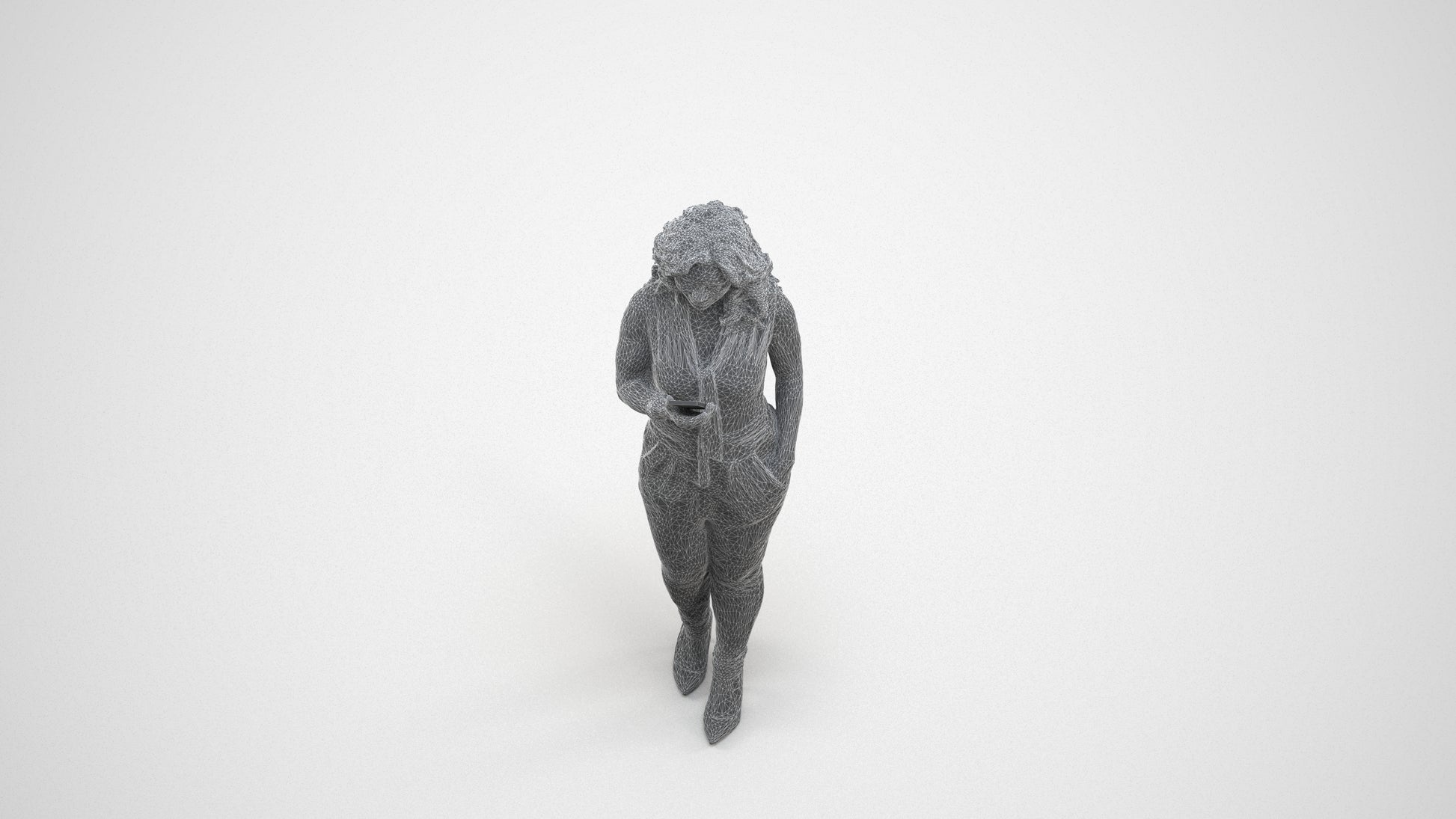 scanned 3D woman casual walking, photogrammetry people for Enscape and V-Ray, wireframe three-quarter view