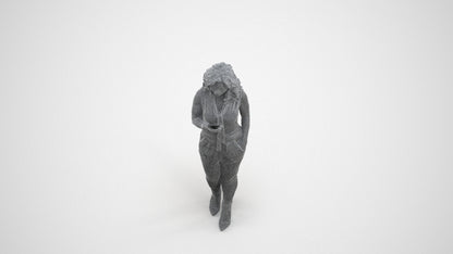 scanned 3D woman casual walking, photogrammetry people for Enscape and V-Ray, wireframe three-quarter view