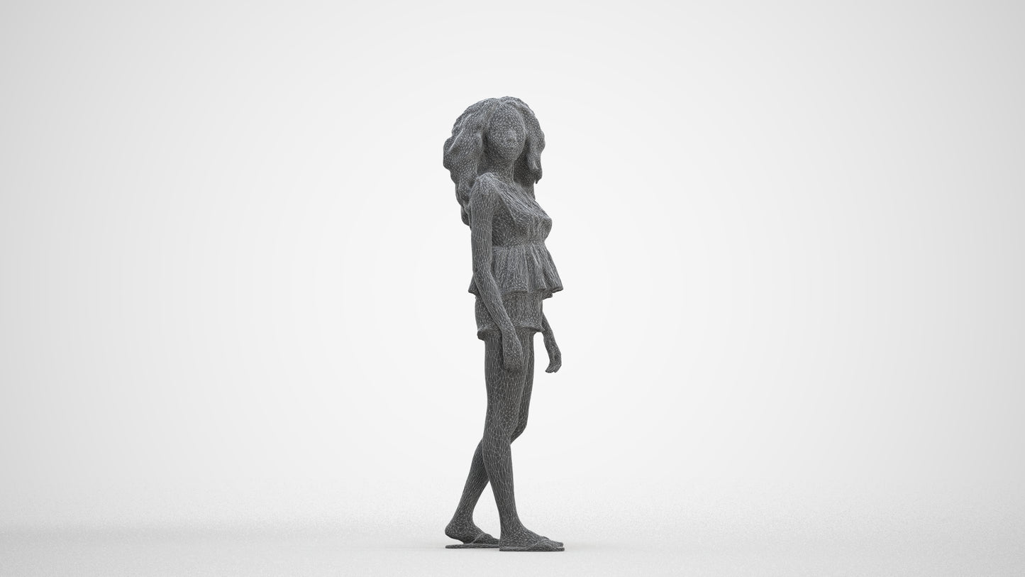 scanned 3D woman casual standing, photogrammetry people for Enscape and V-Ray, three-quarter front view render
