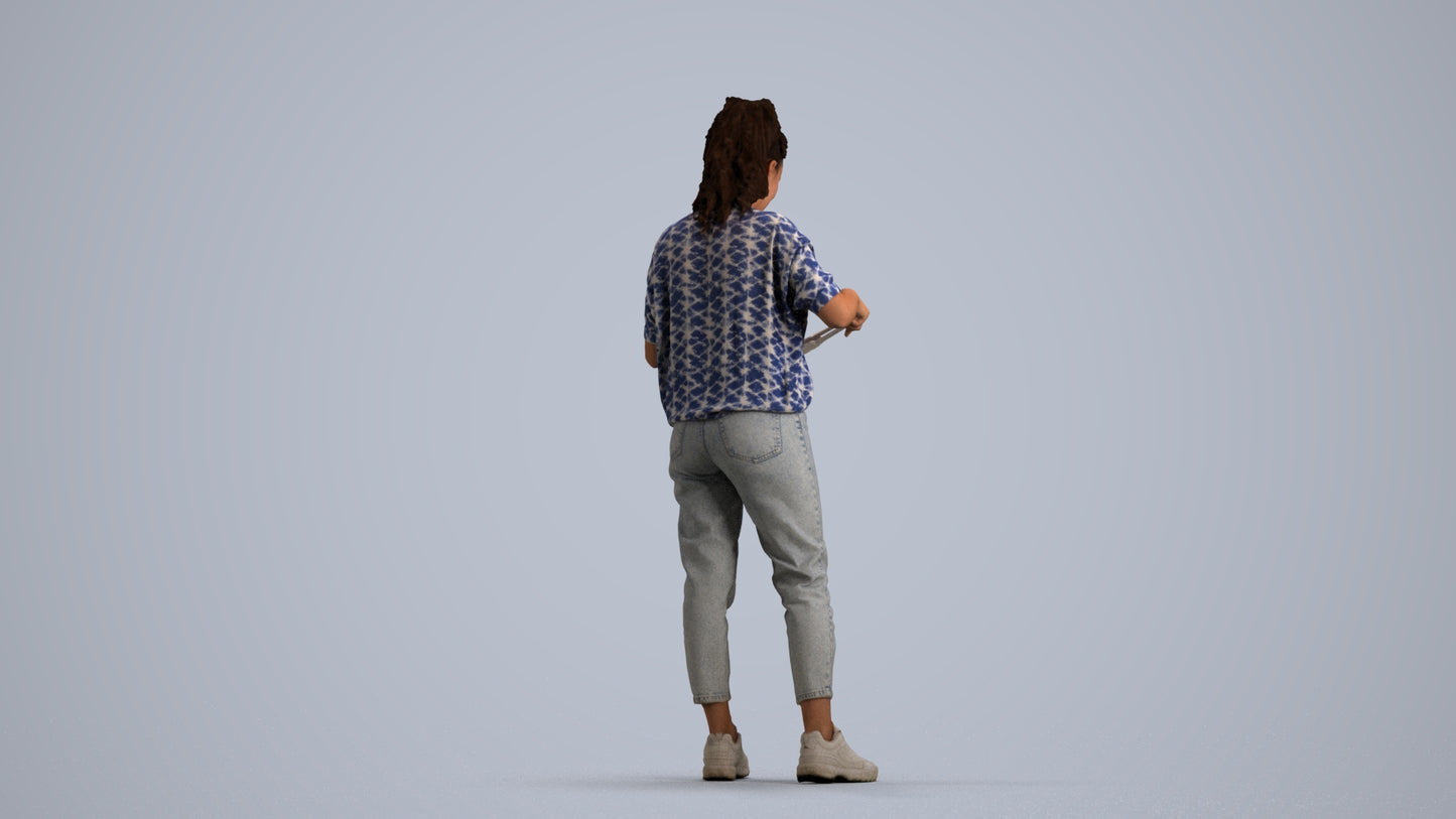 scanned 3D woman casual standing, photogrammetry people for Enscape and V-Ray, front view render