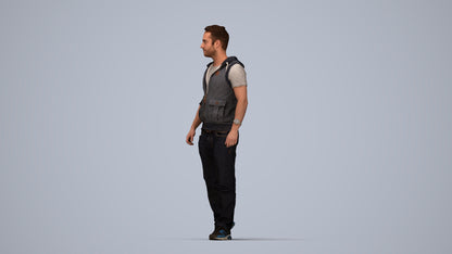 3D human model man casual walking, photogrammetry scanned person for archviz, top-down view render