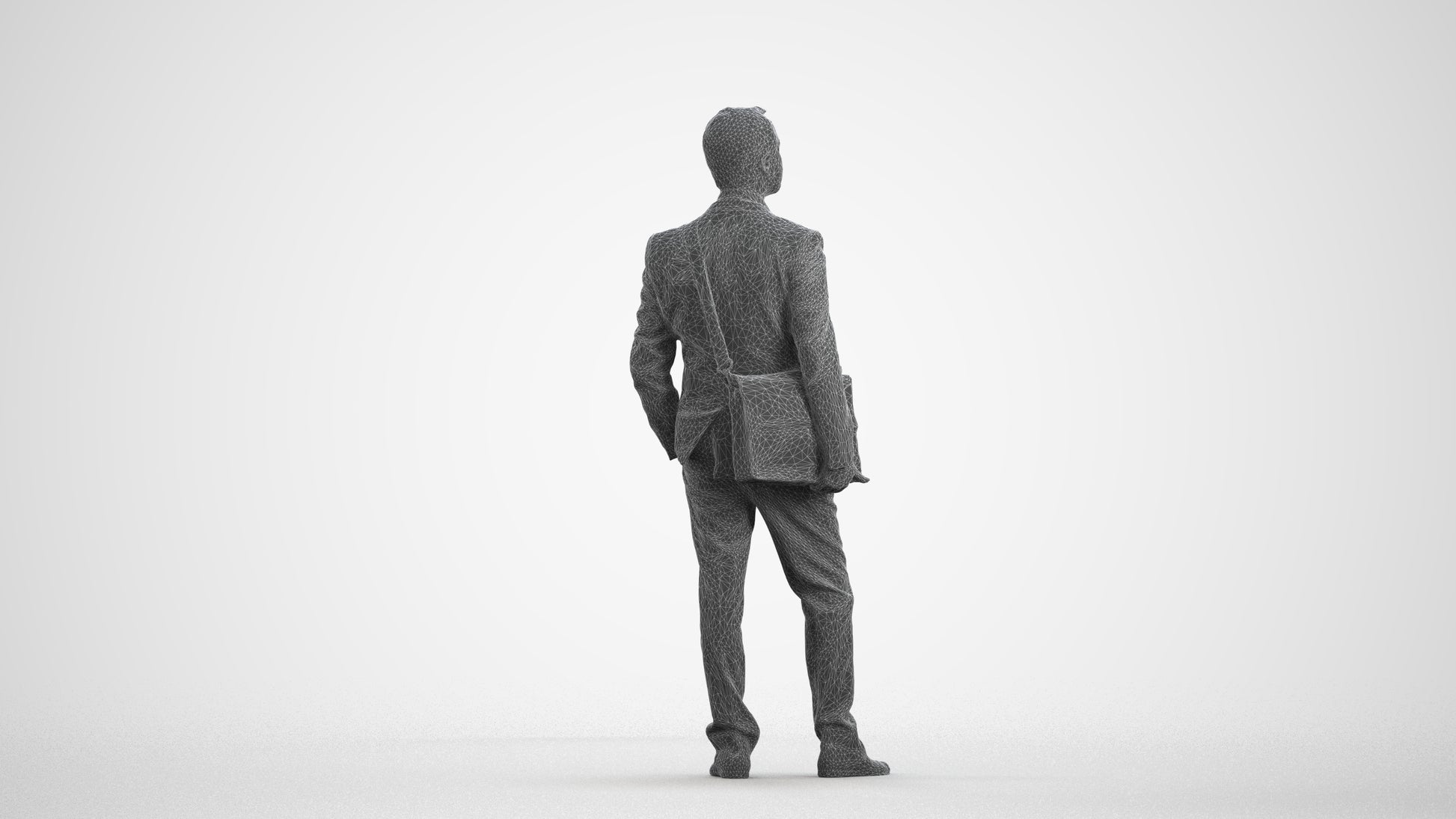 3D human model man business, photogrammetry scanned person for archviz, wireframe front view