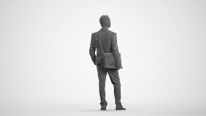 3D human model man business, photogrammetry scanned person for archviz, wireframe front view