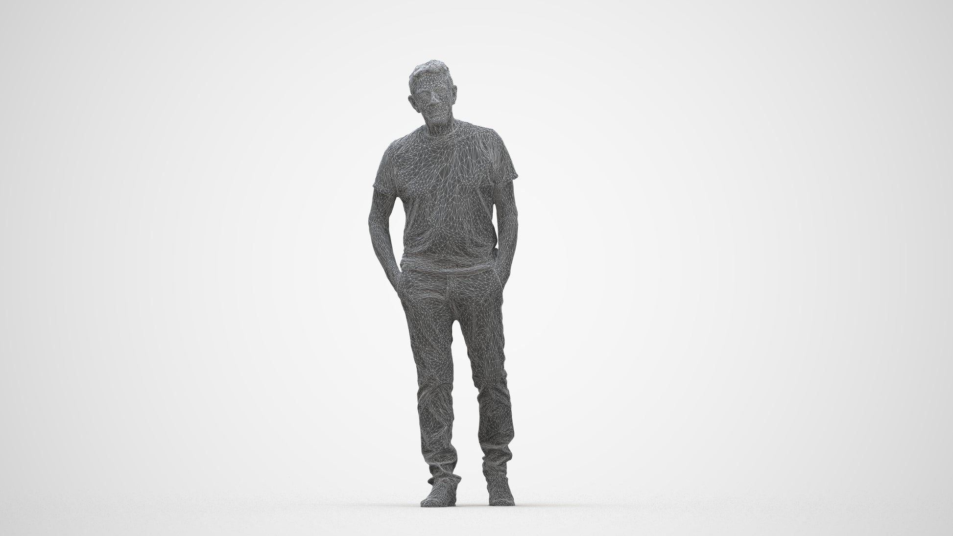 3D people model senior man casual walking, scanned human for 3ds Max rendering, wireframe back view