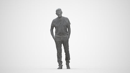 3D people model senior man casual walking, scanned human for 3ds Max rendering, wireframe back view