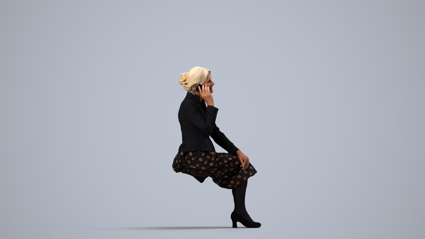 realistic 3D human senior woman business, archviz people FBX OBJ for Blender, side view render