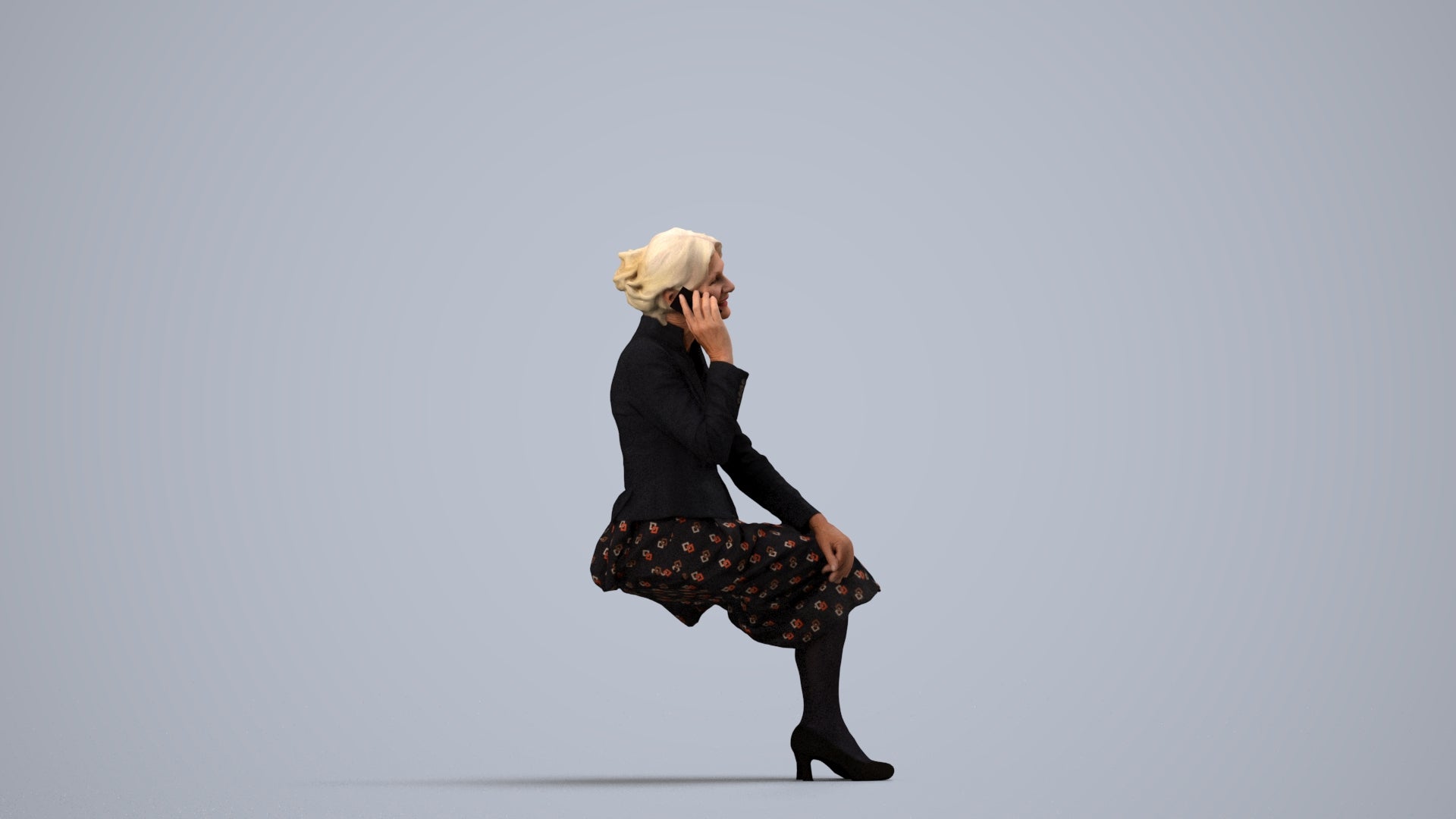 realistic 3D human senior woman business, archviz people FBX OBJ for Blender, side view render