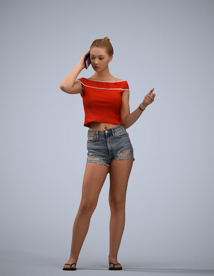 3D people model girl casual standing, scanned human for 3ds Max rendering