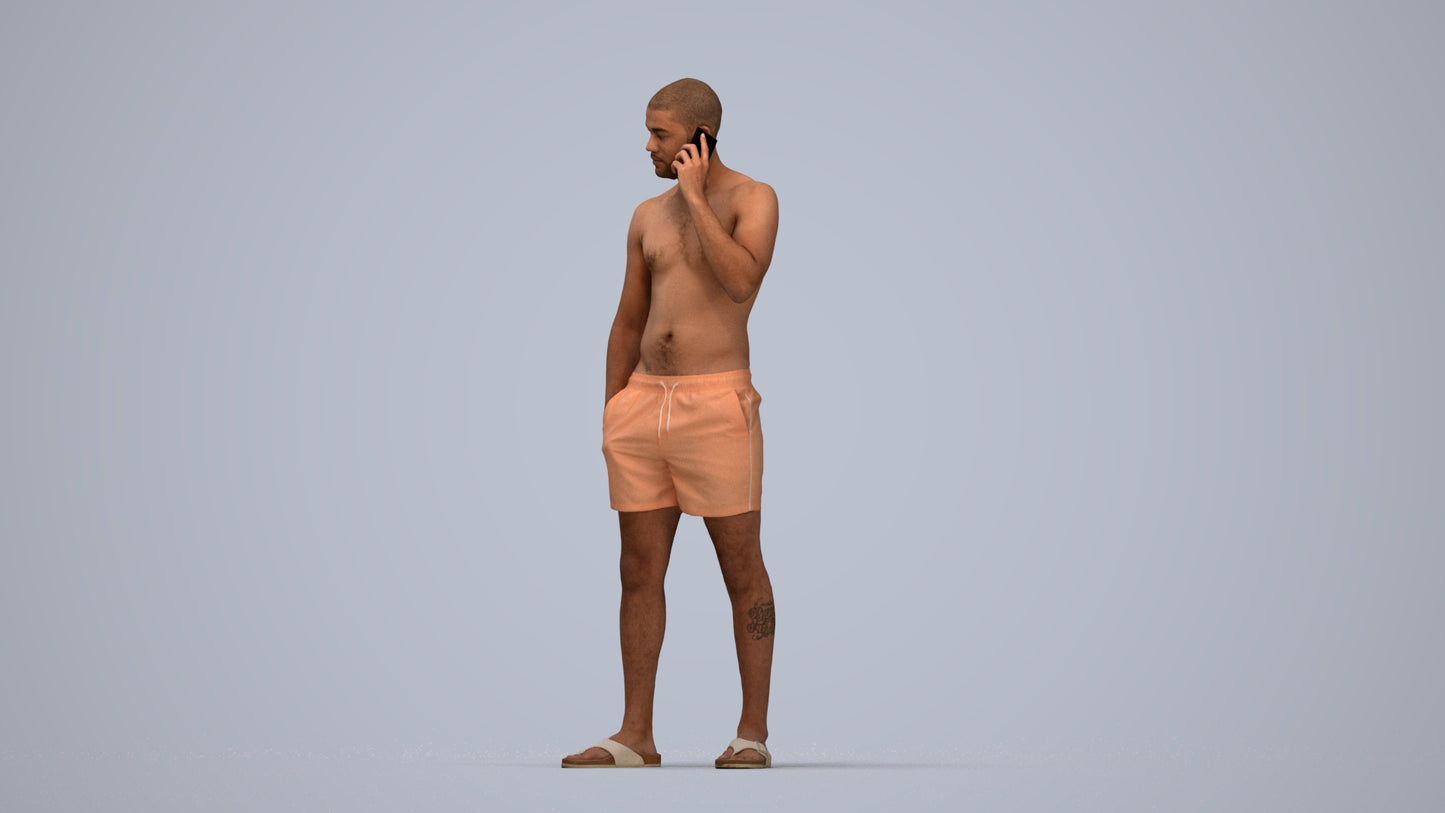 realistic 3D human man pool, archviz people FBX OBJ for Blender, top-down view render