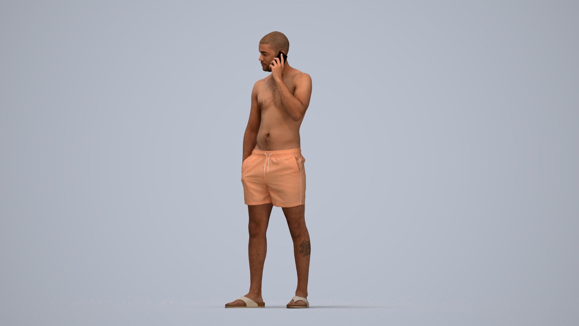 realistic 3D human man pool, archviz people FBX OBJ for Blender, top-down view render
