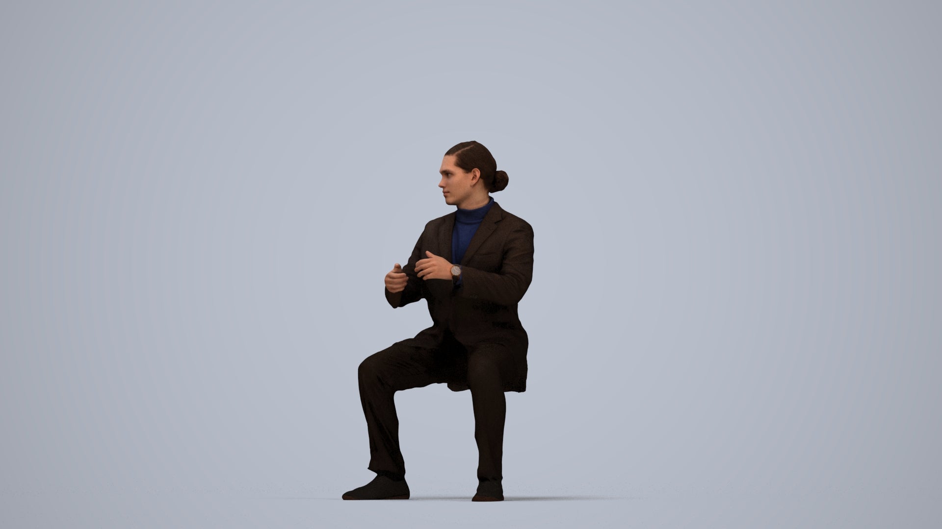 realistic 3D man business, scanned archviz people for Blender and 3ds Max, top-down view render