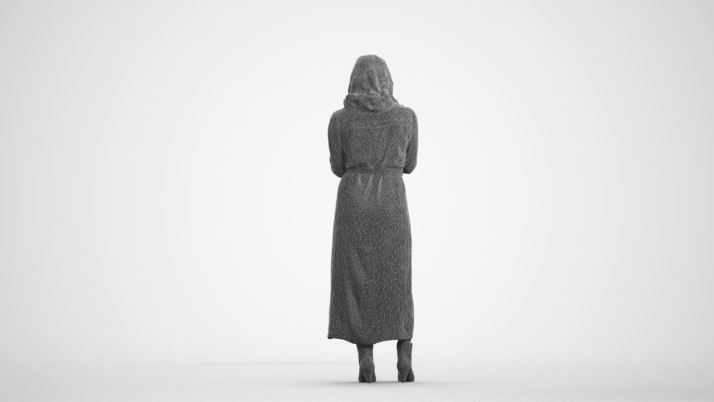 realistic 3D woman casual standing, scanned archviz people for Blender and 3ds Max, wireframe front view