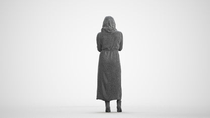 realistic 3D woman casual standing, scanned archviz people for Blender and 3ds Max, wireframe front view