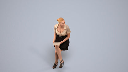 3D scanned woman sitting business, photorealistic archviz people for Enscape and SketchUp, back view render