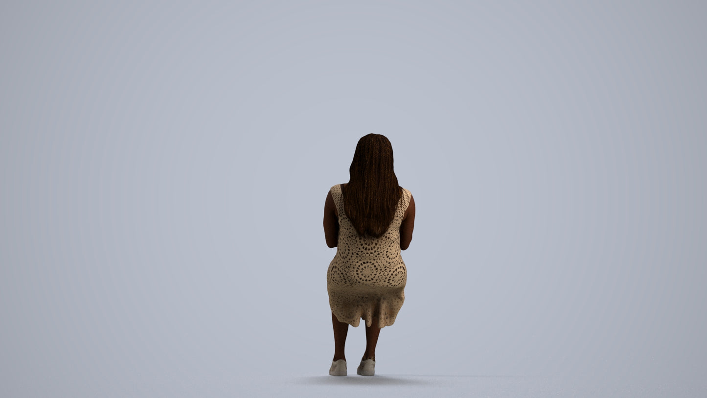 realistic 3D woman casual sitting, scanned archviz people for Blender and 3ds Max, front view render
