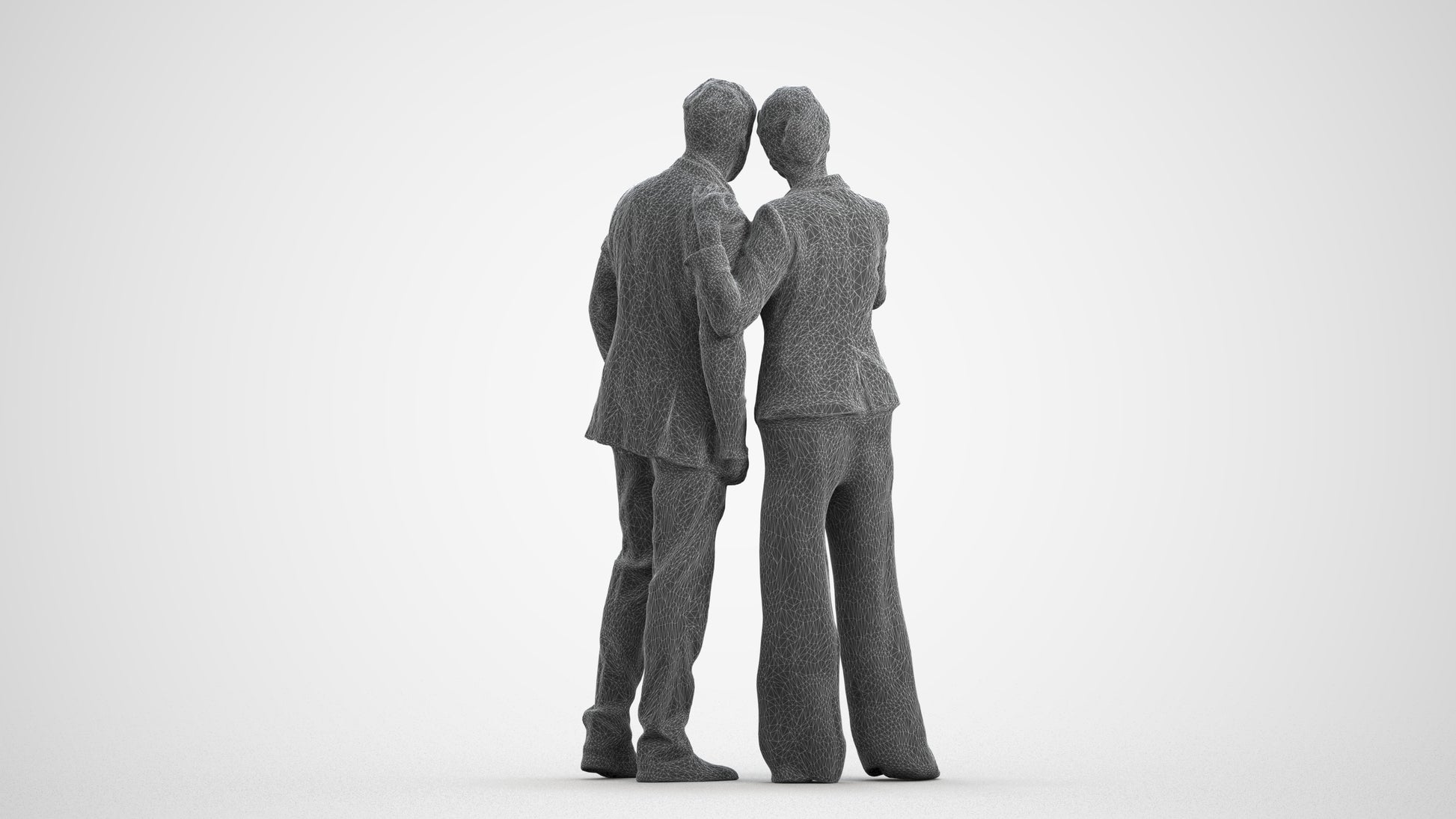 realistic 3D human woman formal couple, archviz people FBX OBJ for Blender, wireframe front view
