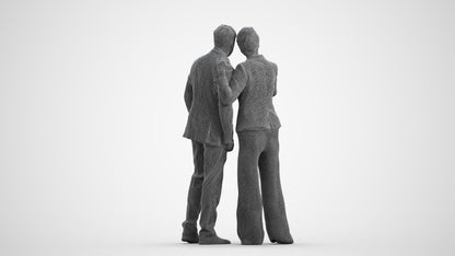 realistic 3D human woman formal couple, archviz people FBX OBJ for Blender, wireframe front view