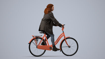 scanned 3D woman casual cycling, photogrammetry people for Enscape and V-Ray, side view render