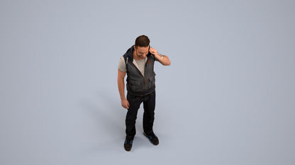 3D human model man casual standing, photogrammetry scanned person for archviz, back view render