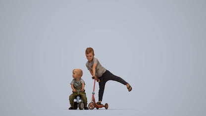 photogrammetry 3D boy casual kids, realistic human model archviz FBX, top-down view render