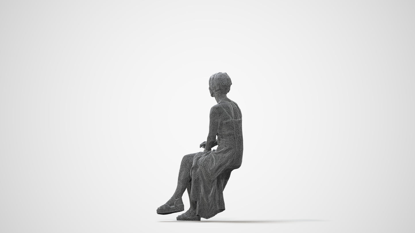3D people model senior woman sitting, scanned human for 3ds Max rendering, square thumbnail