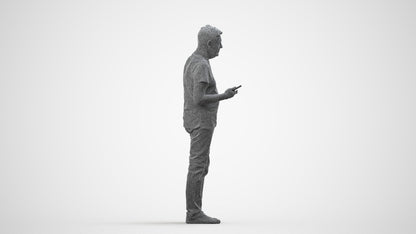 3D people model senior man casual standing, scanned human for 3ds Max rendering, wireframe side view