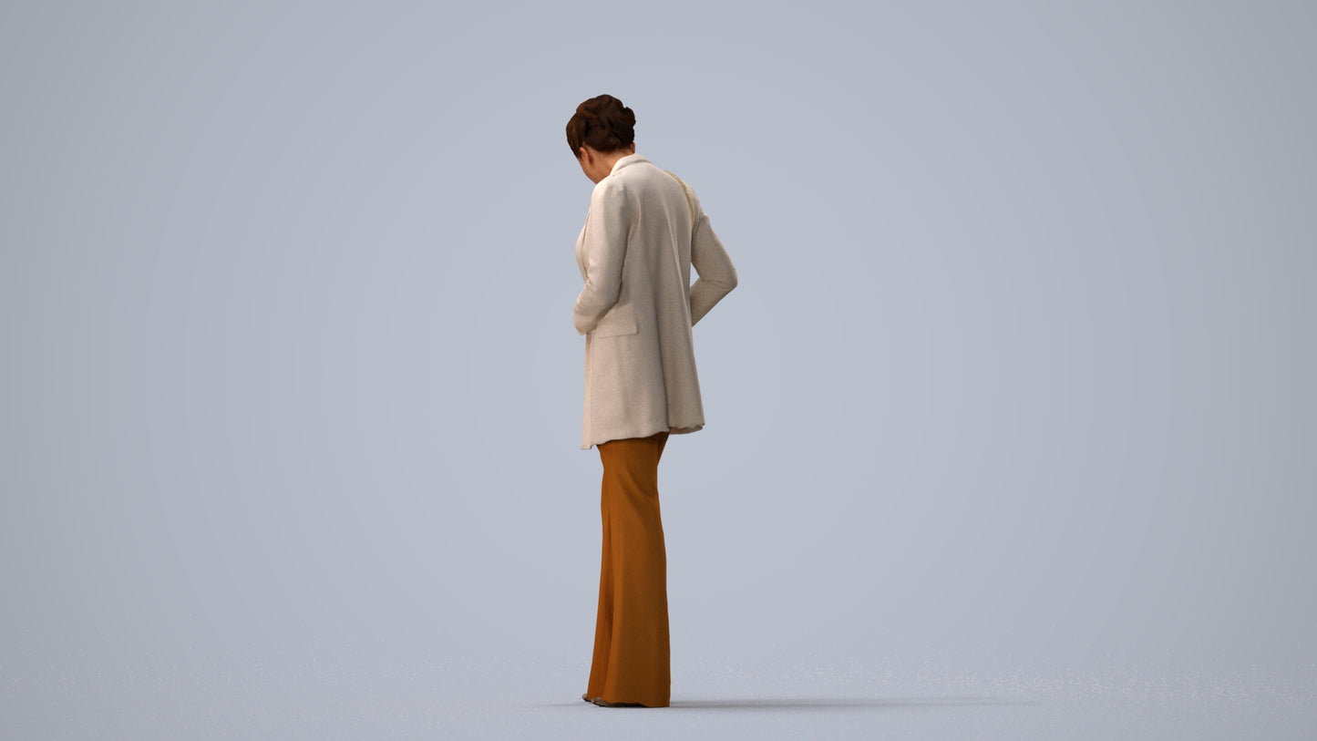 scanned 3D woman business standing, photogrammetry people for Enscape and V-Ray, three-quarter view render