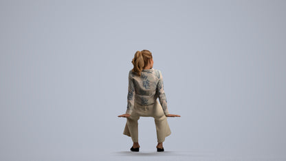 3D scanned woman sitting casual, photorealistic archviz people for Enscape and SketchUp, front view render