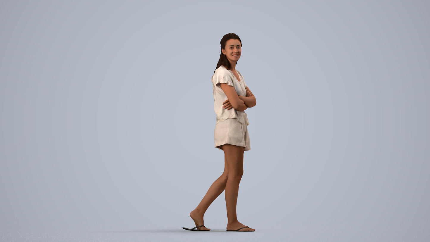 3D people model woman casual walking, scanned human for 3ds Max rendering, side view render
