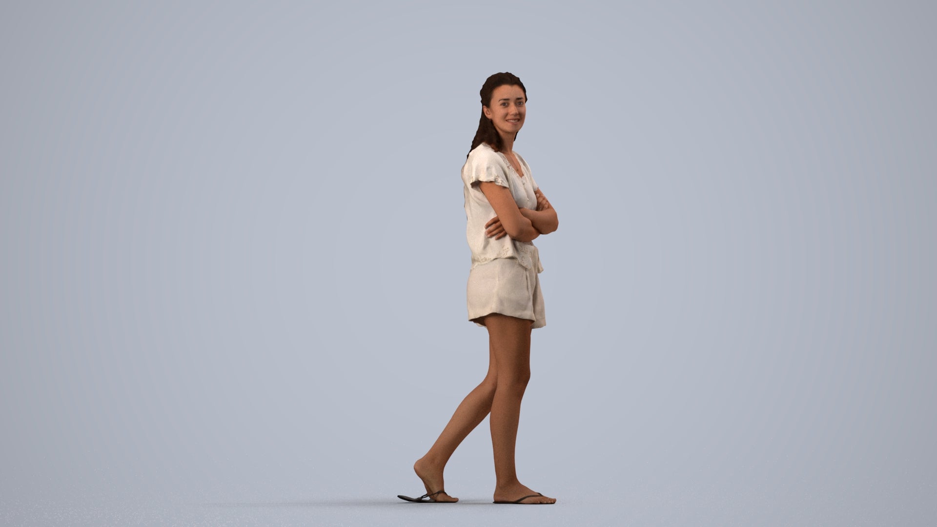 3D people model woman casual walking, scanned human for 3ds Max rendering, side view render