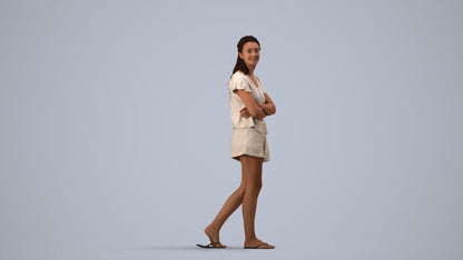 3D people model woman casual walking, scanned human for 3ds Max rendering, side view render