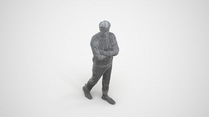 3D people model man casual walking, scanned human for 3ds Max rendering, wireframe three-quarter view