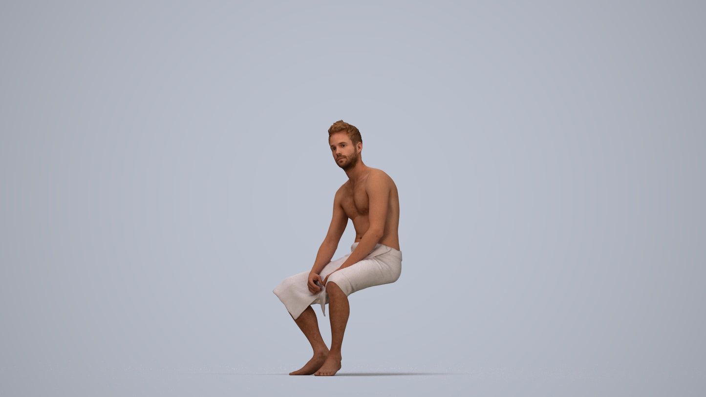 3D scanned man bathroom, photorealistic archviz people for Enscape and SketchUp, top-down view render