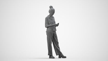scanned 3D woman casual standing, photogrammetry people for Enscape and V-Ray, wireframe side view