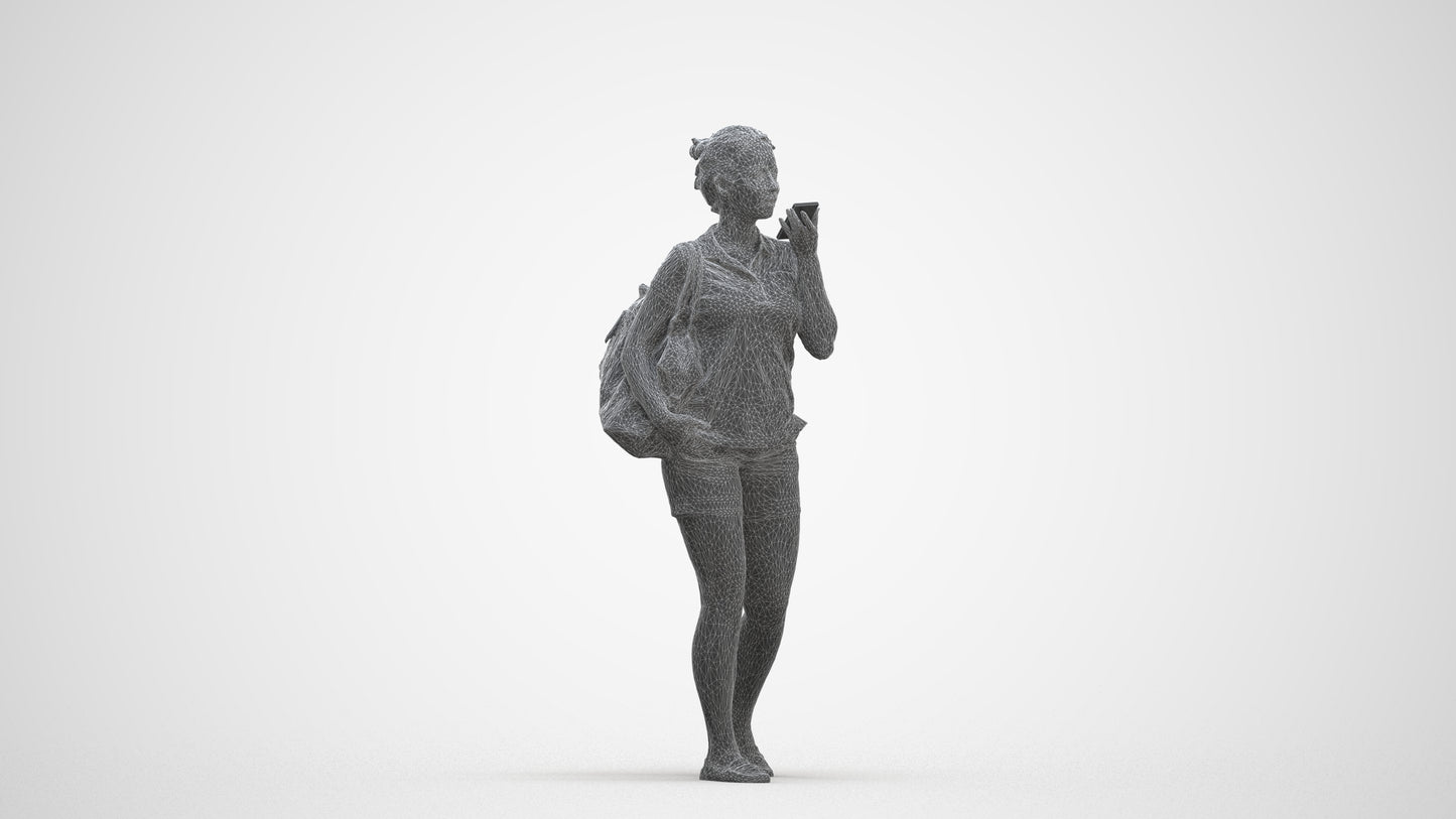 scanned 3D woman casual walking, photogrammetry people for Enscape and V-Ray, three-quarter front view render