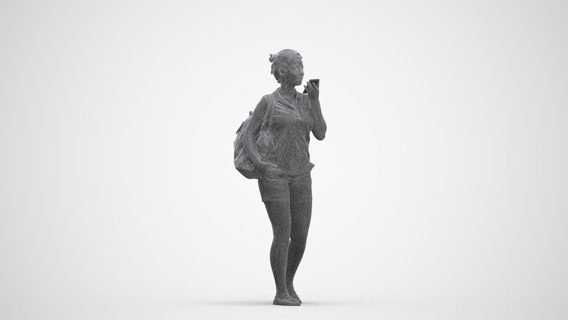 scanned 3D woman casual walking, photogrammetry people for Enscape and V-Ray, three-quarter front view render