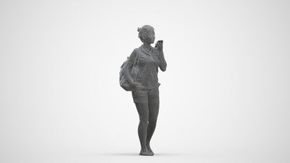 scanned 3D woman casual walking, photogrammetry people for Enscape and V-Ray, three-quarter front view render