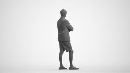 3D human model man business standing, photogrammetry scanned person for archviz, wireframe front view