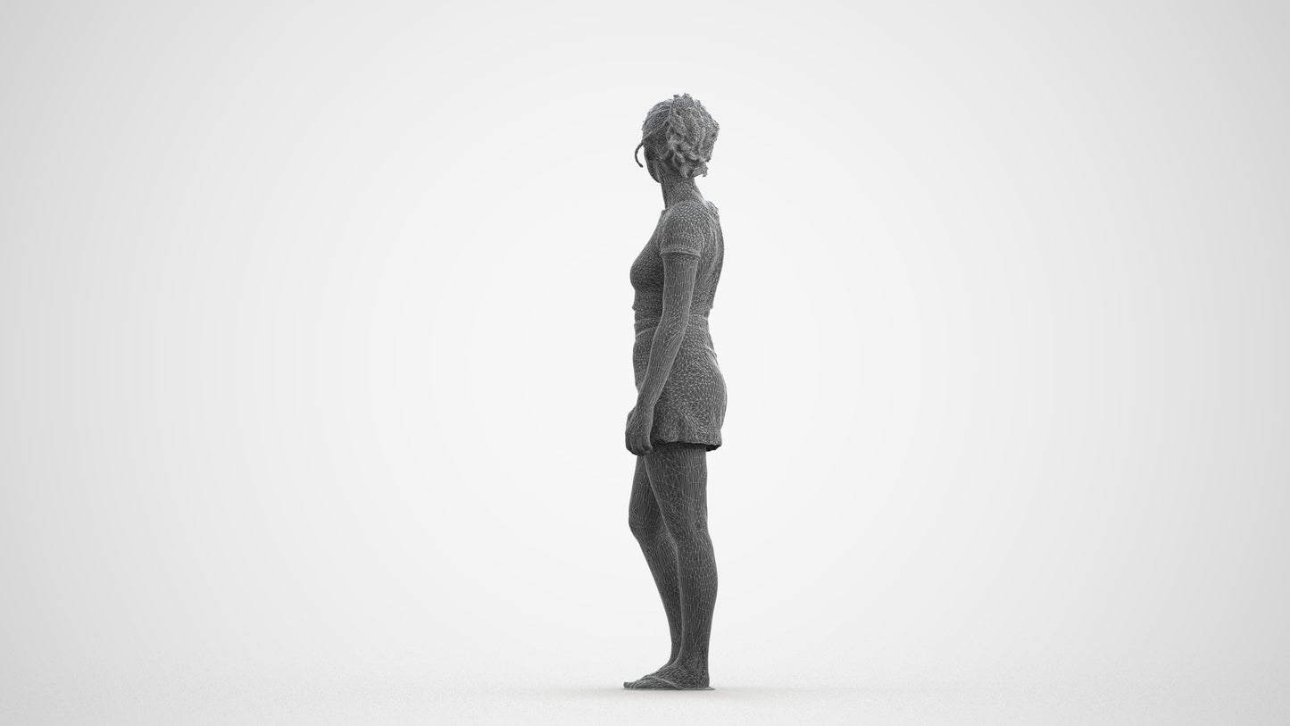 realistic 3D people woman casual standing, render-ready for V-Ray and Corona, FBX OBJ, wireframe front view